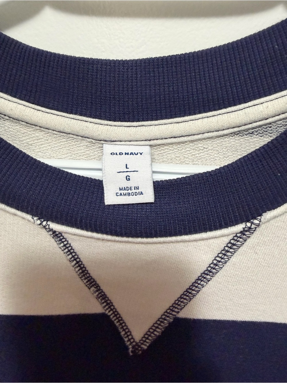 Old Navy Navy and Cream Striped Ribbed-Trim Midi Dress